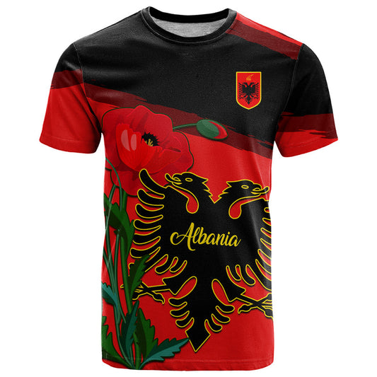 Albania Flag Day Albanian Coat Of Arms With Red Poppy T Shirt