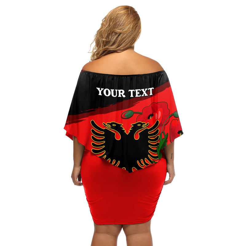 Albania Flag Day Albanian Coat Of Arms With Red Poppy Off Shoulder Short Dress
