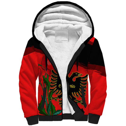 Albania Flag Day Albanian Coat Of Arms With Red Poppy Sherpa Hoodie