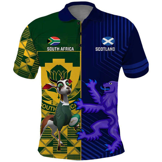 Custom South Africa And Scotland Rugby Springboks Thistle Together Polo Shirt