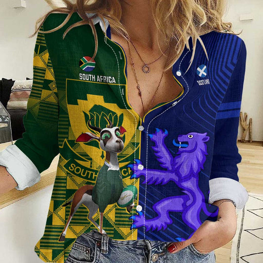 Custom South Africa And Scotland Rugby Springboks Thistle Together Women Casual Shirt