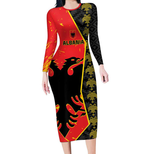 Albania Independence Day Albanian Proud - Flag Color Long Sleeve Bodycon Dress