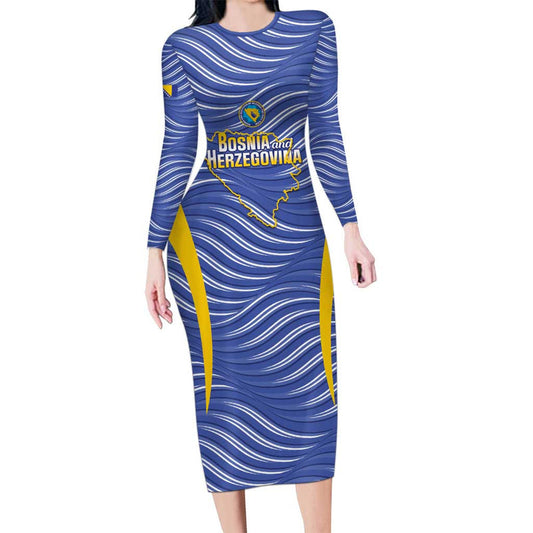 Custom Bosnia And Herzegovina Football Come On Zmajevi Long Sleeve Bodycon Dress