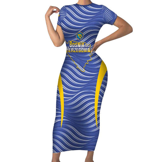 Custom Bosnia And Herzegovina Football Come On Zmajevi Short Sleeve Bodycon Dress