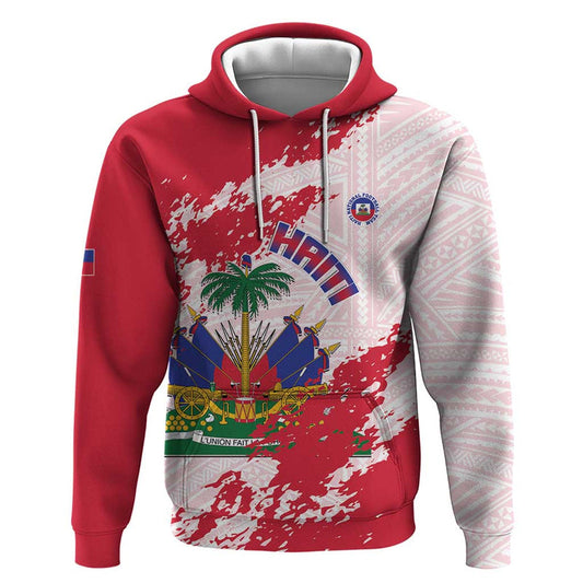 Custom Haiti Football Les Grenadiers Red Grunge Polynesian Tattoo Hoodie