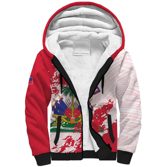 Custom Haiti Football Les Grenadiers Red Grunge Polynesian Tattoo Sherpa Hoodie