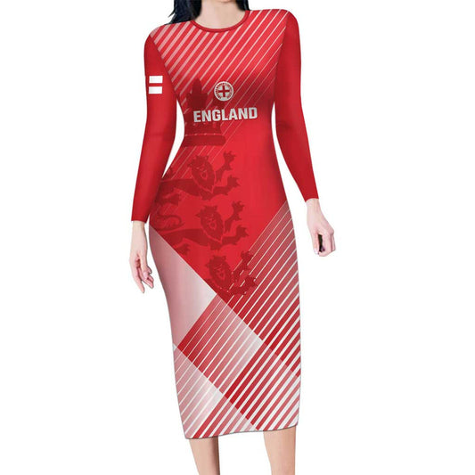 Custom England Cricket Go Champions Sporty Style Long Sleeve Bodycon Dress