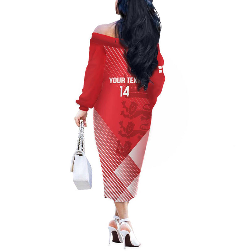 Custom England Cricket Go Champions Sporty Style Off The Shoulder Long Sleeve Dress