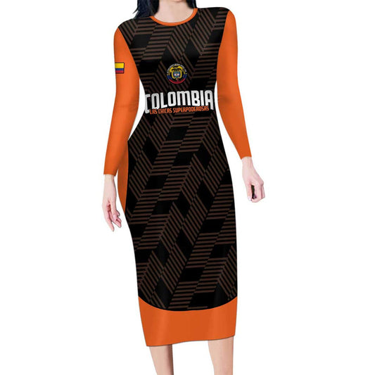Custom Colombia Football 2025 Las Chicas Superpoderosas - Black Version Long Sleeve Bodycon Dress