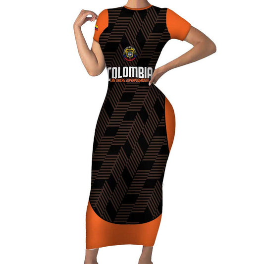 Custom Colombia Football 2025 Las Chicas Superpoderosas - Black Version Short Sleeve Bodycon Dress