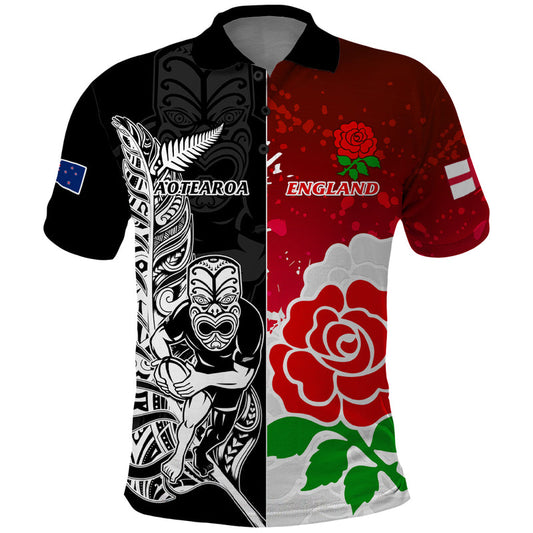 Custom New Zealand And England Rugby 2023 World Cup All Black Combine Red Roses Polo Shirt