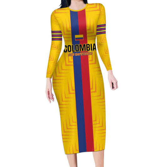 Custom Colombia Football Vamos Los Cafeteros Long Sleeve Bodycon Dress