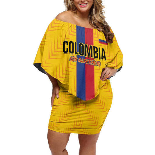 Custom Colombia Football Vamos Los Cafeteros Off Shoulder Short Dress