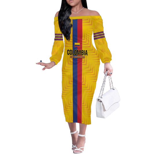 Custom Colombia Football Vamos Los Cafeteros Off The Shoulder Long Sleeve Dress