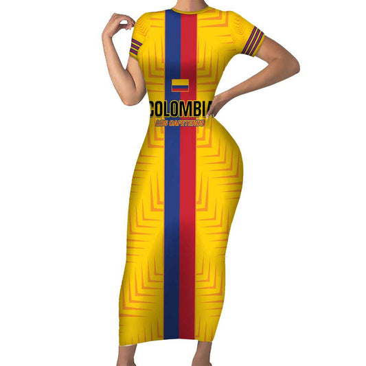 Custom Colombia Football Vamos Los Cafeteros Short Sleeve Bodycon Dress