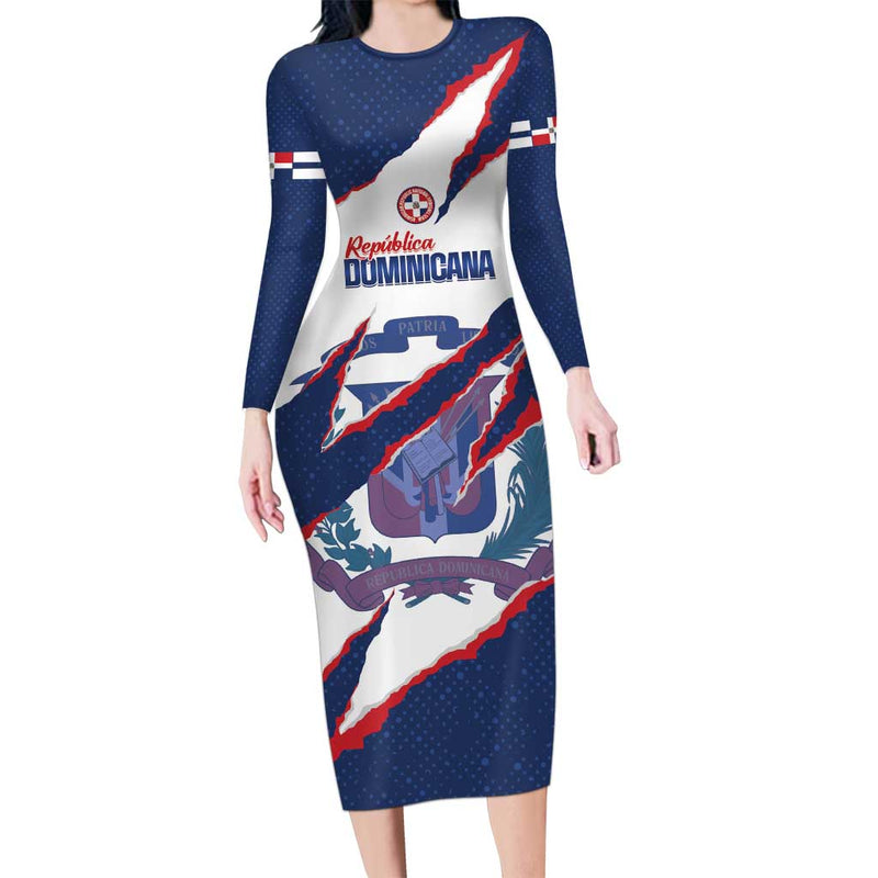 Custom Dominican Republic Football Los Quisqueyanos Crack Style Long Sleeve Bodycon Dress