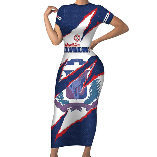 Custom Dominican Republic Football Los Quisqueyanos Crack Style Short Sleeve Bodycon Dress