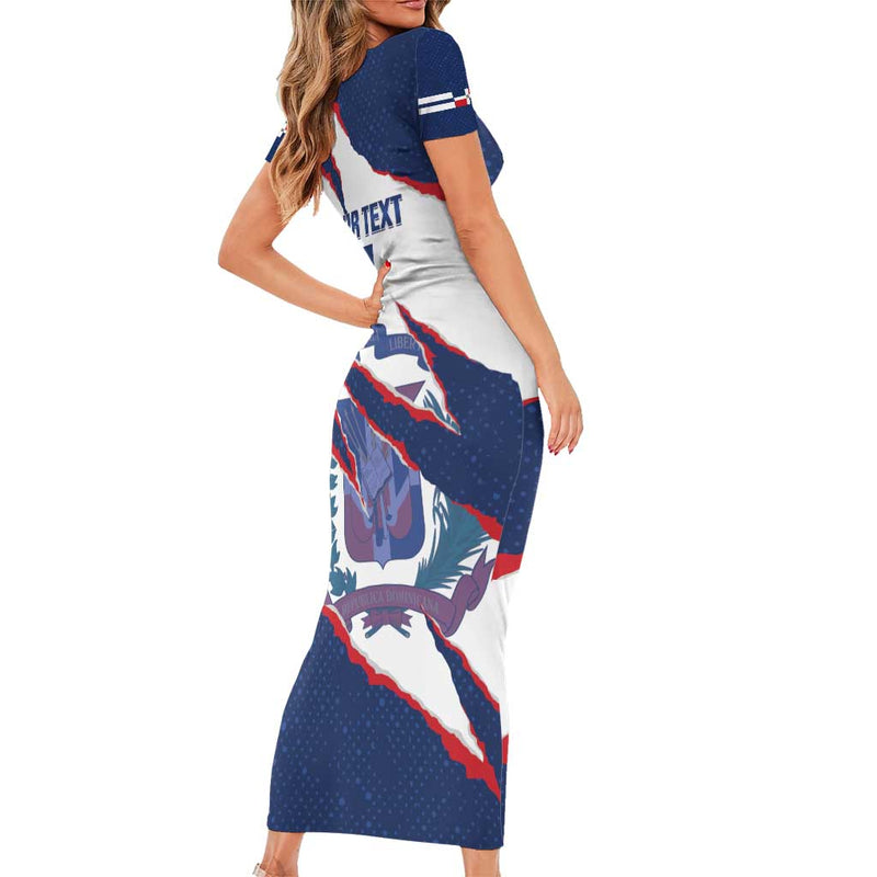 Custom Dominican Republic Football Los Quisqueyanos Crack Style Short Sleeve Bodycon Dress