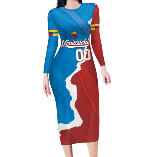 Custom Baseball Venezuela Go Champions Grunge Style Long Sleeve Bodycon Dress