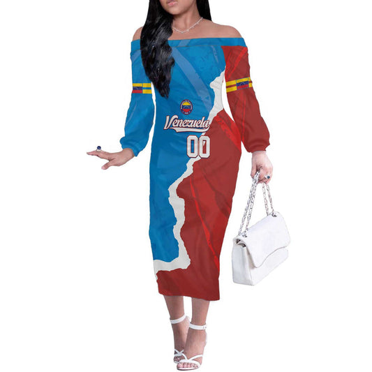 Custom Baseball Venezuela Go Champions Grunge Style Off The Shoulder Long Sleeve Dress