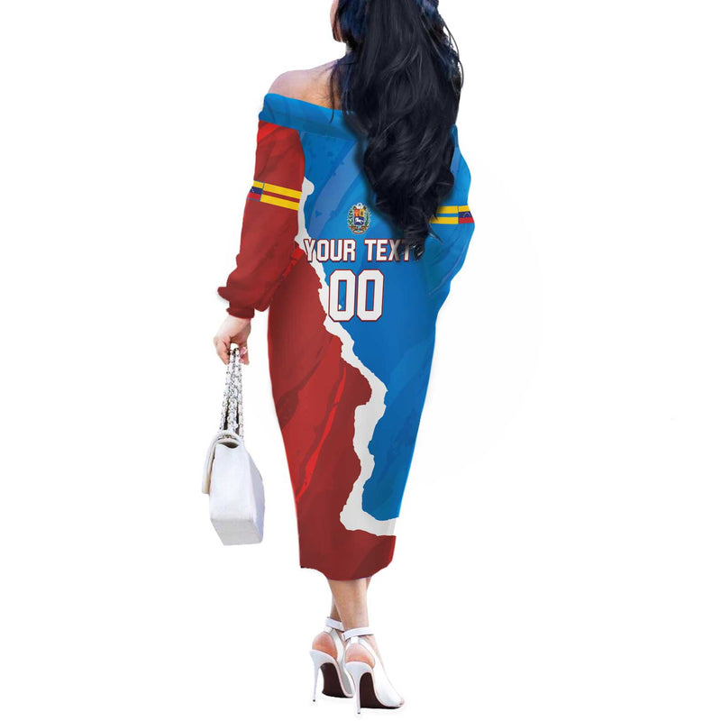 Custom Baseball Venezuela Go Champions Grunge Style Off The Shoulder Long Sleeve Dress