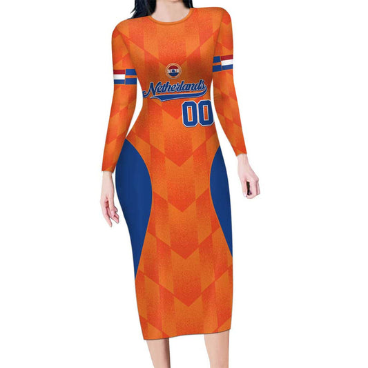 Custom Baseball Netherlands Go Champions Sporty Style Long Sleeve Bodycon Dress