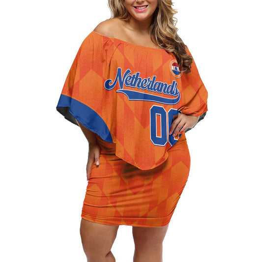 Custom Baseball Netherlands Go Champions Sporty Style Off Shoulder Short Dress