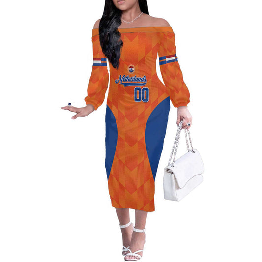 Custom Baseball Netherlands Go Champions Sporty Style Off The Shoulder Long Sleeve Dress