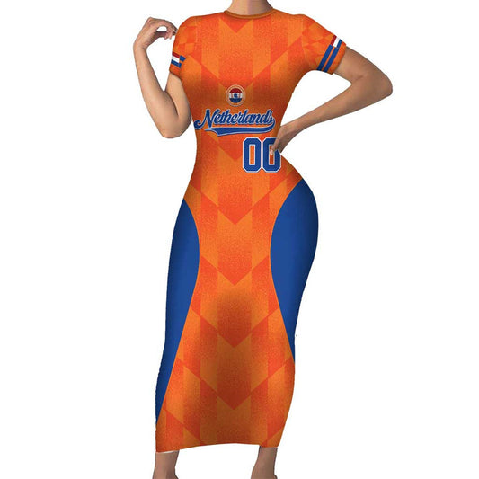 Custom Baseball Netherlands Go Champions Sporty Style Short Sleeve Bodycon Dress