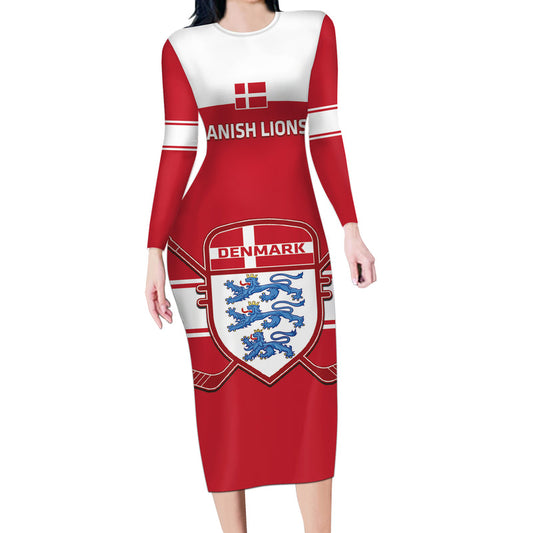 Custom Denmark Hockey Go Danish Lions Long Sleeve Bodycon Dress