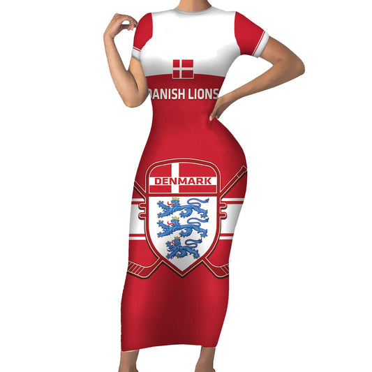Custom Denmark Hockey Go Danish Lions Short Sleeve Bodycon Dress