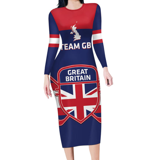 Custom Great Britain Hockey Go Gb Team Long Sleeve Bodycon Dress