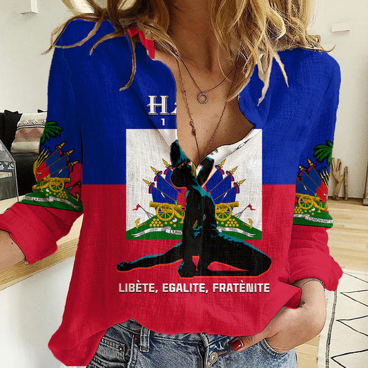 (Custom Personalised) Haiti Negre Marron With Haitian Flag Women Casual Shirt