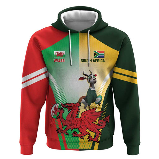 Custom South Africa And Wales Rugby Springboks Welsh Mascots Dynamic Version Hoodie