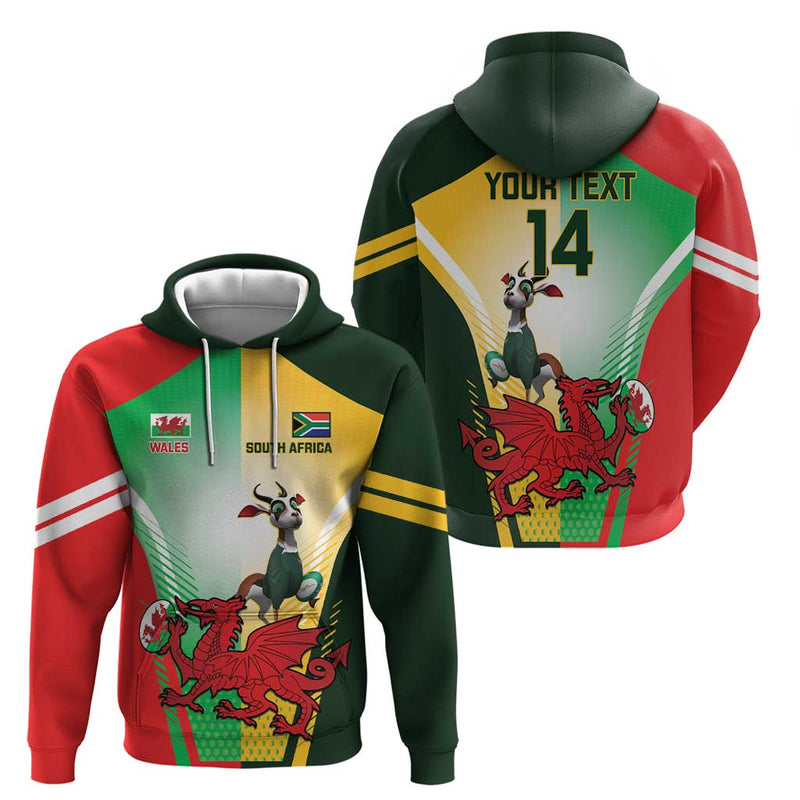 Custom South Africa And Wales Rugby Springboks Welsh Mascots Dynamic Version Hoodie