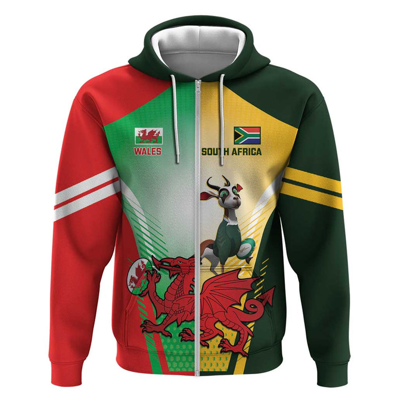 Custom South Africa And Wales Rugby Springboks Welsh Mascots Dynamic Version Hoodie