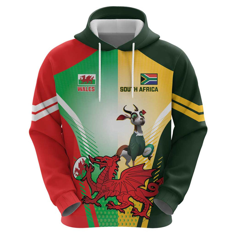 Custom South Africa And Wales Rugby Springboks Welsh Mascots Dynamic Version Hoodie