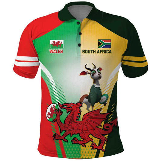 Custom South Africa And Wales Rugby Springboks Welsh Mascots Dynamic Version Polo Shirt