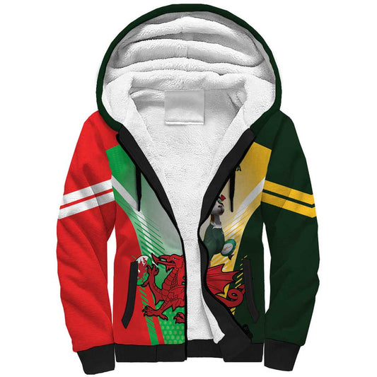 Custom South Africa And Wales Rugby Springboks Welsh Mascots Dynamic Version Sherpa Hoodie