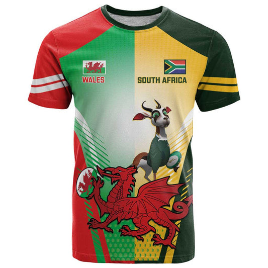 Custom South Africa And Wales Rugby Springboks Welsh Mascots Dynamic Version T Shirt