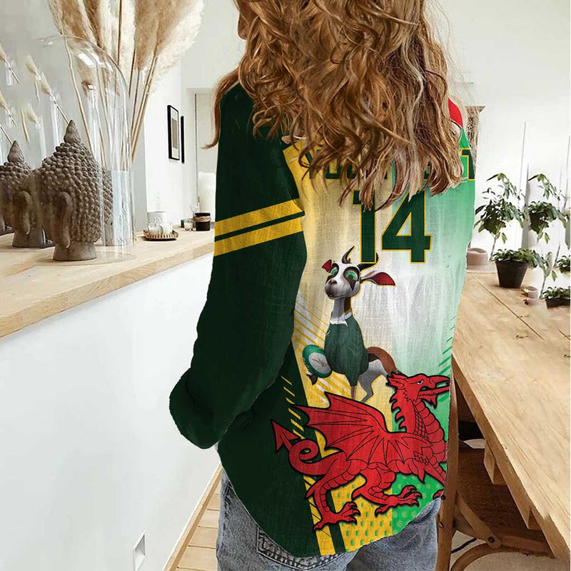 Custom South Africa And Wales Rugby Springboks Welsh Mascots Dynamic Version Women Casual Shirt