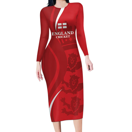 Custom England Cricket 2024 World Cup Go Champions Long Sleeve Bodycon Dress