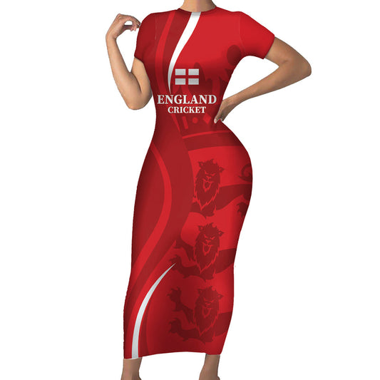 Custom England Cricket 2024 World Cup Go Champions Short Sleeve Bodycon Dress