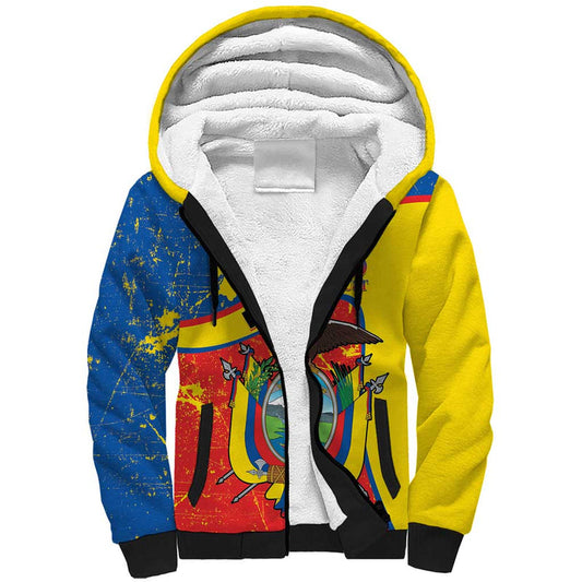 Ecuador Independence Day Coat Of Arms Grunge Style Sherpa Hoodie