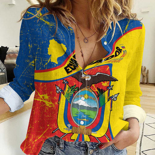 Ecuador Independence Day Coat Of Arms Grunge Style Women Casual Shirt