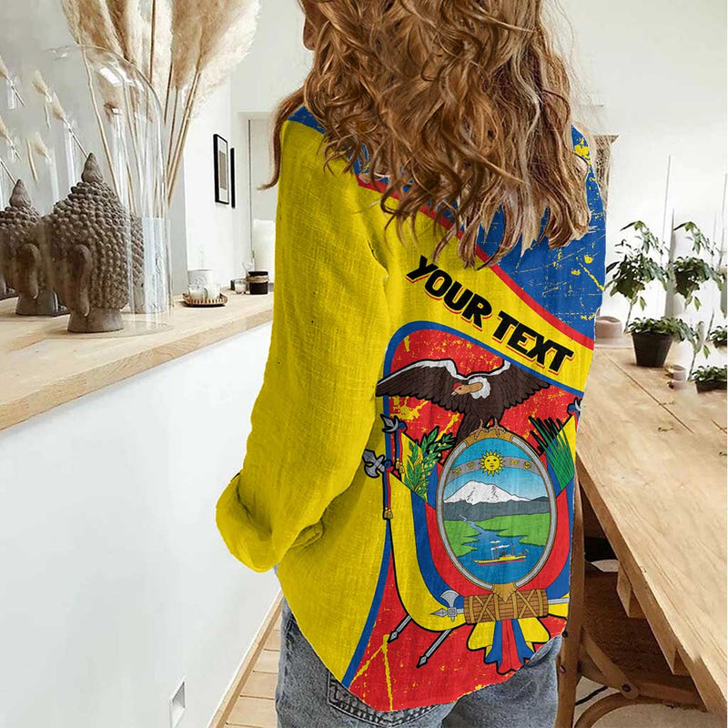 Ecuador Independence Day Coat Of Arms Grunge Style Women Casual Shirt