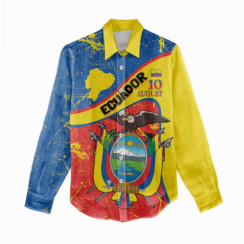 Ecuador Independence Day Coat Of Arms Grunge Style Women Casual Shirt