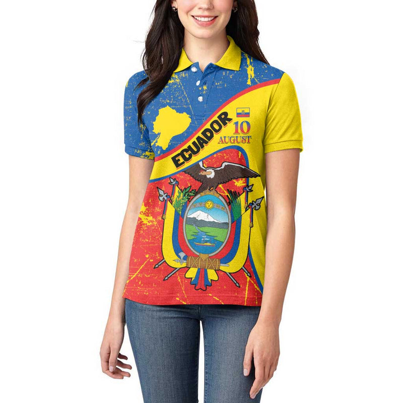 Ecuador Independence Day Coat Of Arms Grunge Style Women Polo Shirt