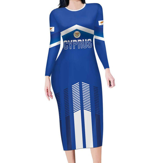 Custom Cyprus Football Go Champions Long Sleeve Bodycon Dress
