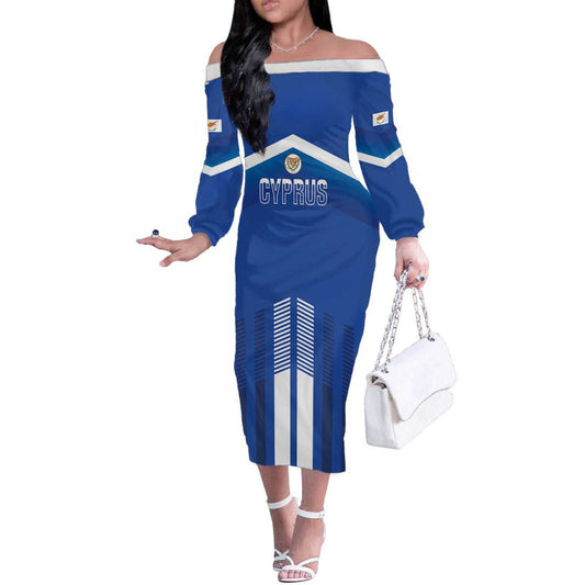 Custom Cyprus Football Go Champions Off The Shoulder Long Sleeve Dress